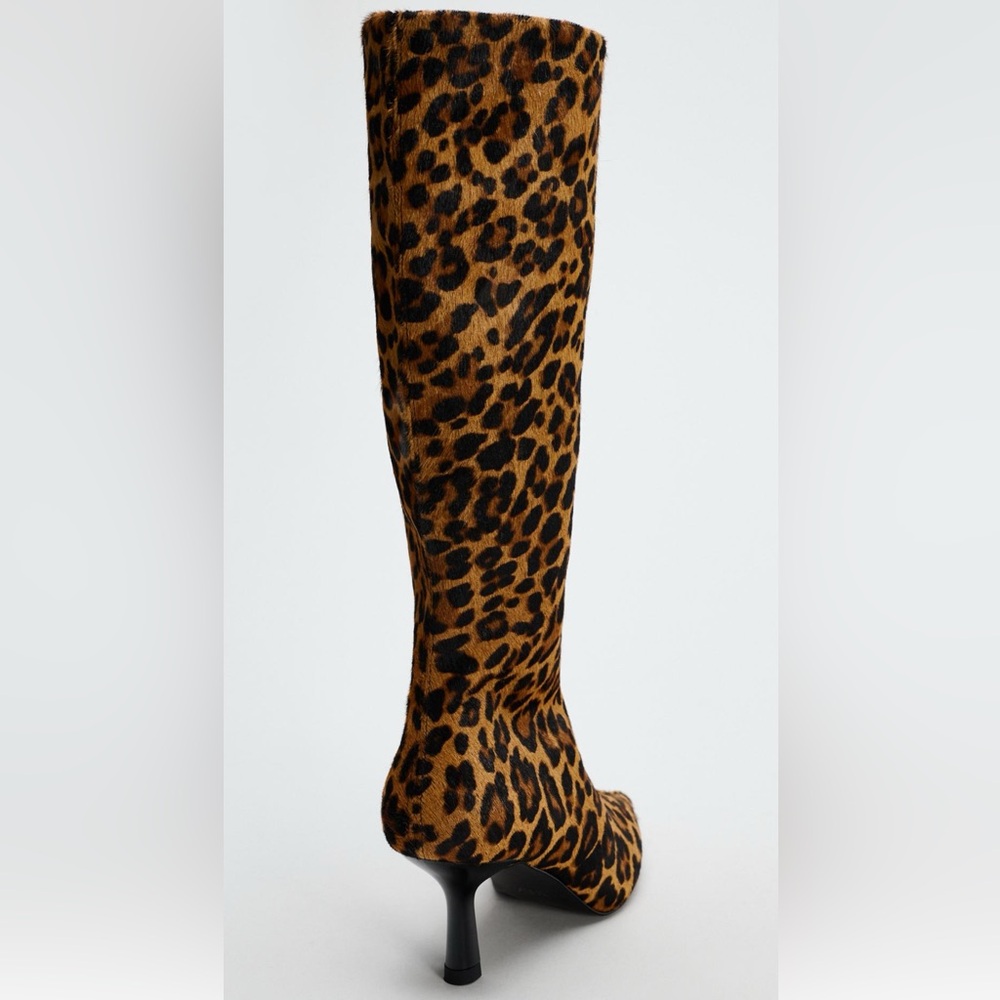 Leopard Knee-High ANIMAL PRINT HEELED 100% LEATHER BOOTS. 8/39. Wow - Picture 4 of 10